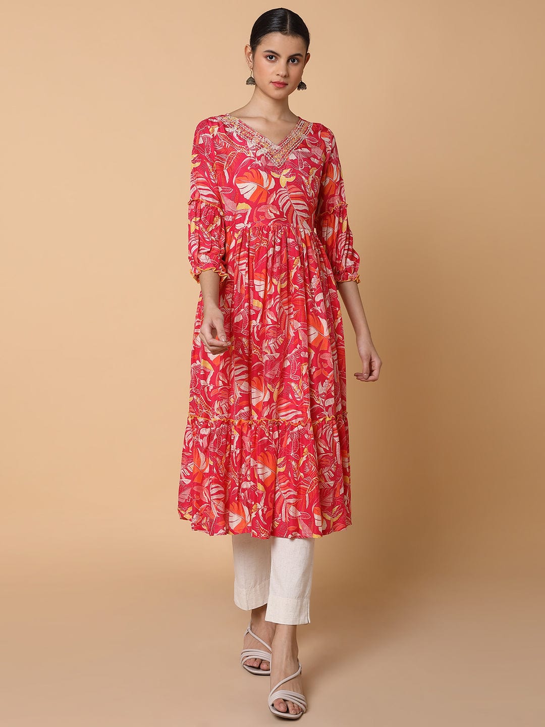 Women's Floral Pink Anarkali Kurta