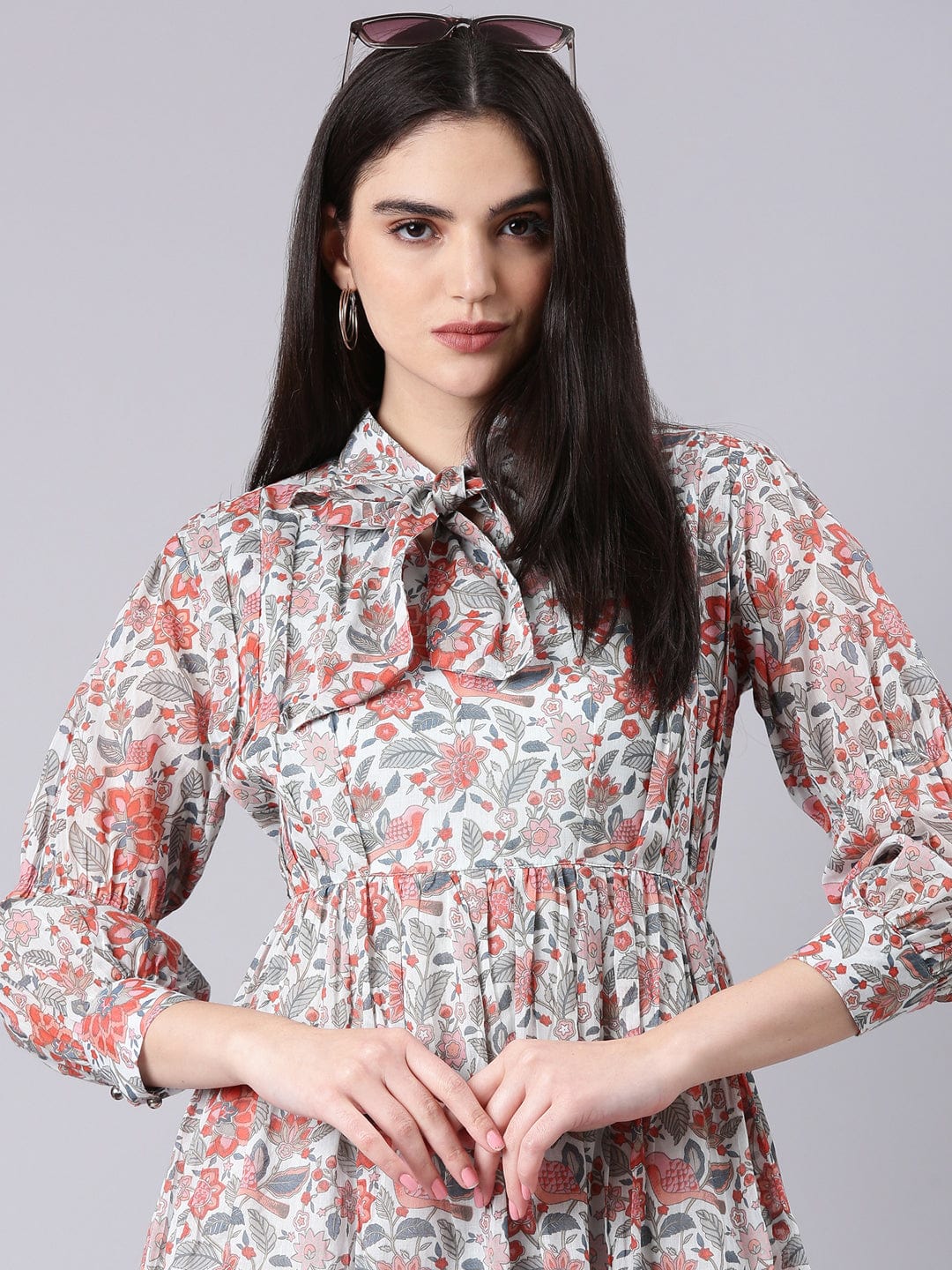 Women's Printed Empire Grey Dress