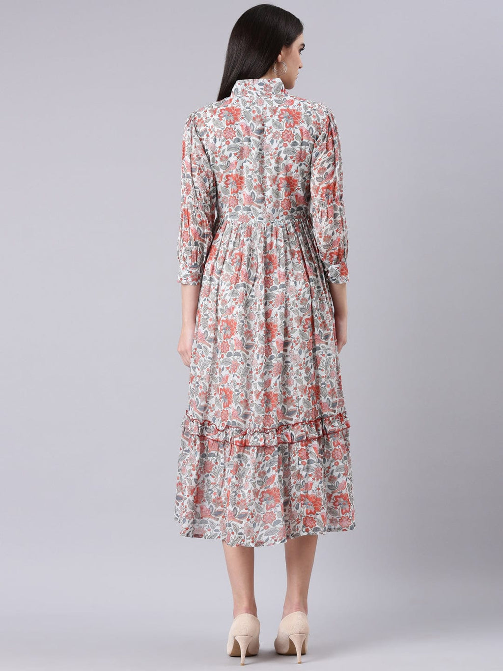 Women's Printed Empire Grey Dress