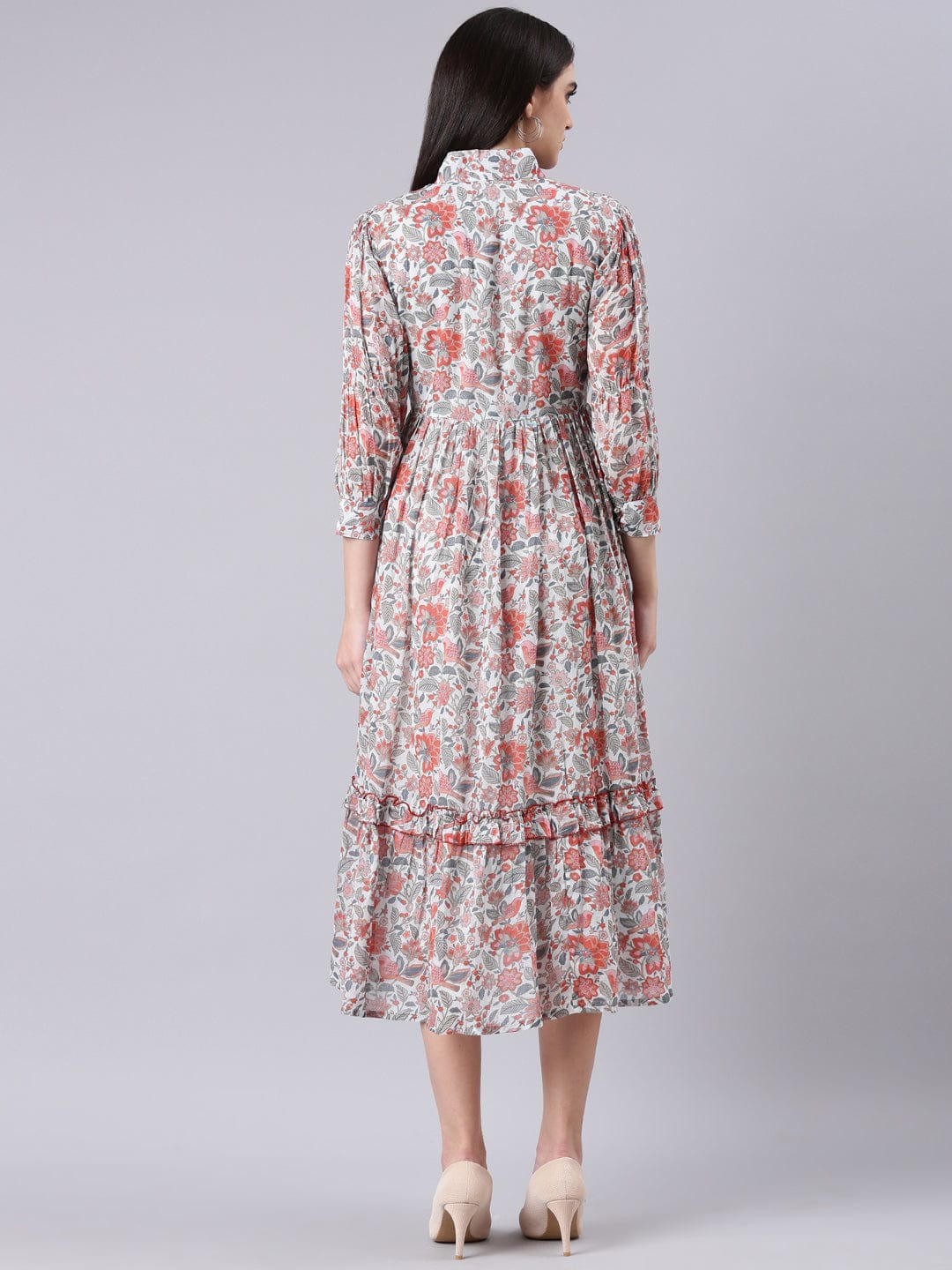 Women's Printed Empire Grey Dress