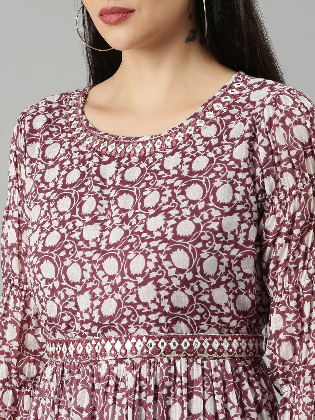 Women's Mauve Floral Printed Fit & Flare Dress