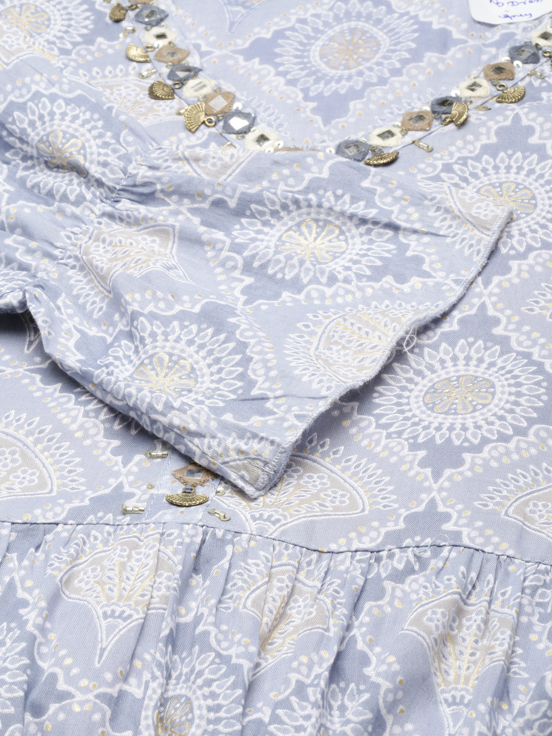 Women's Grey Ethnic Motifs Print Cotton Empire Kurta