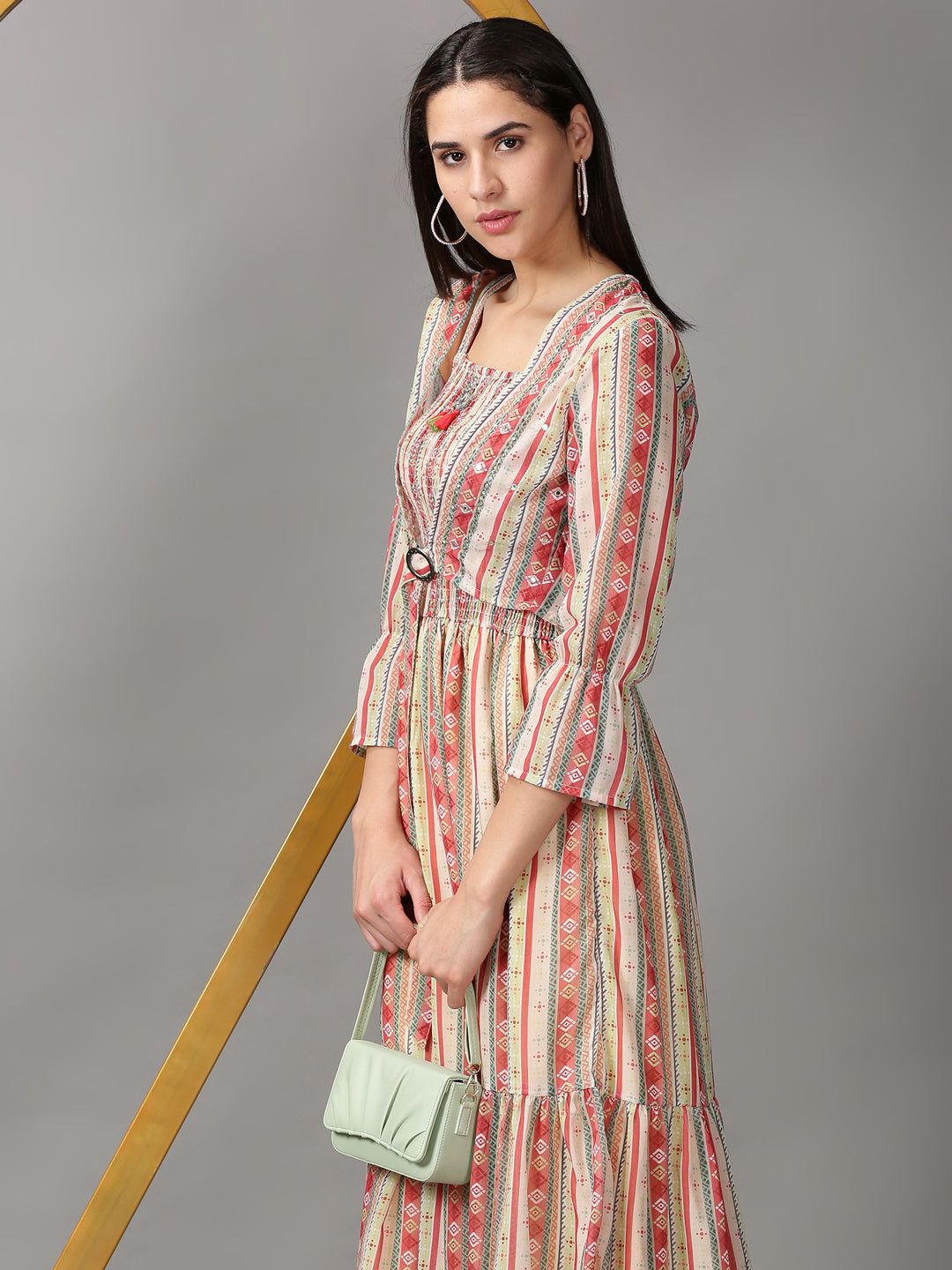 Women's Multi Geometric Layered Chiffon Fit & Flare Dress