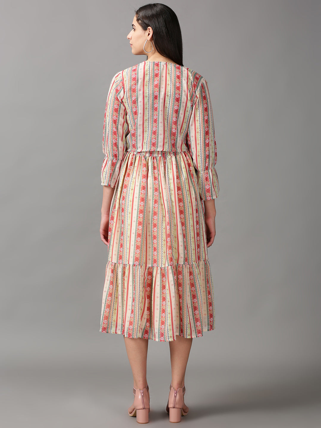 Women's Multi Geometric Layered Chiffon Fit & Flare Dress