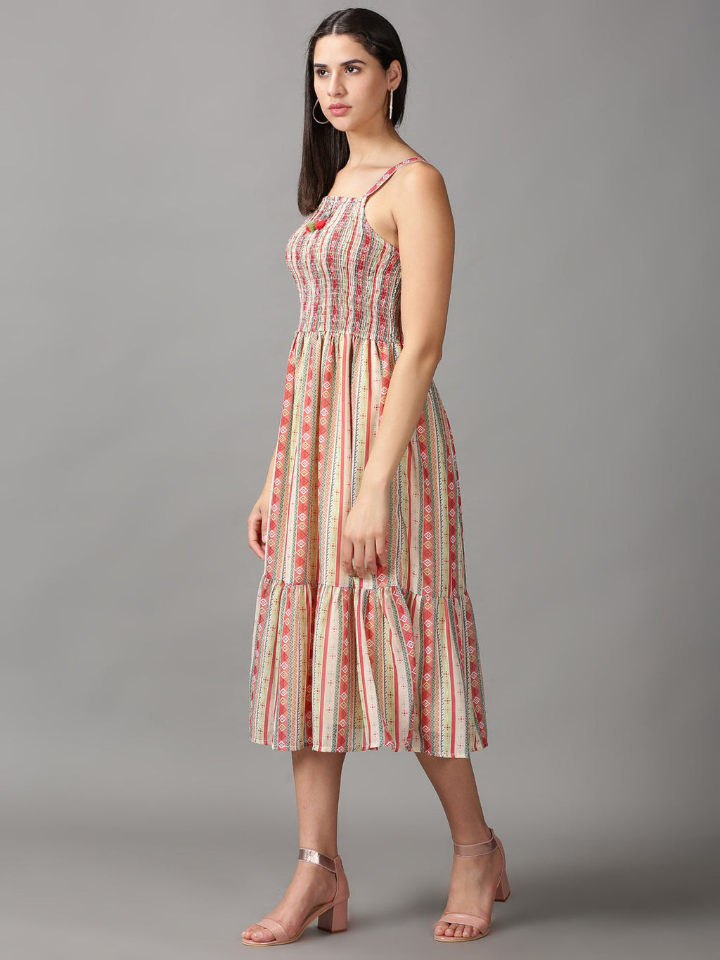 Women's Multi Geometric Layered Chiffon Fit & Flare Dress