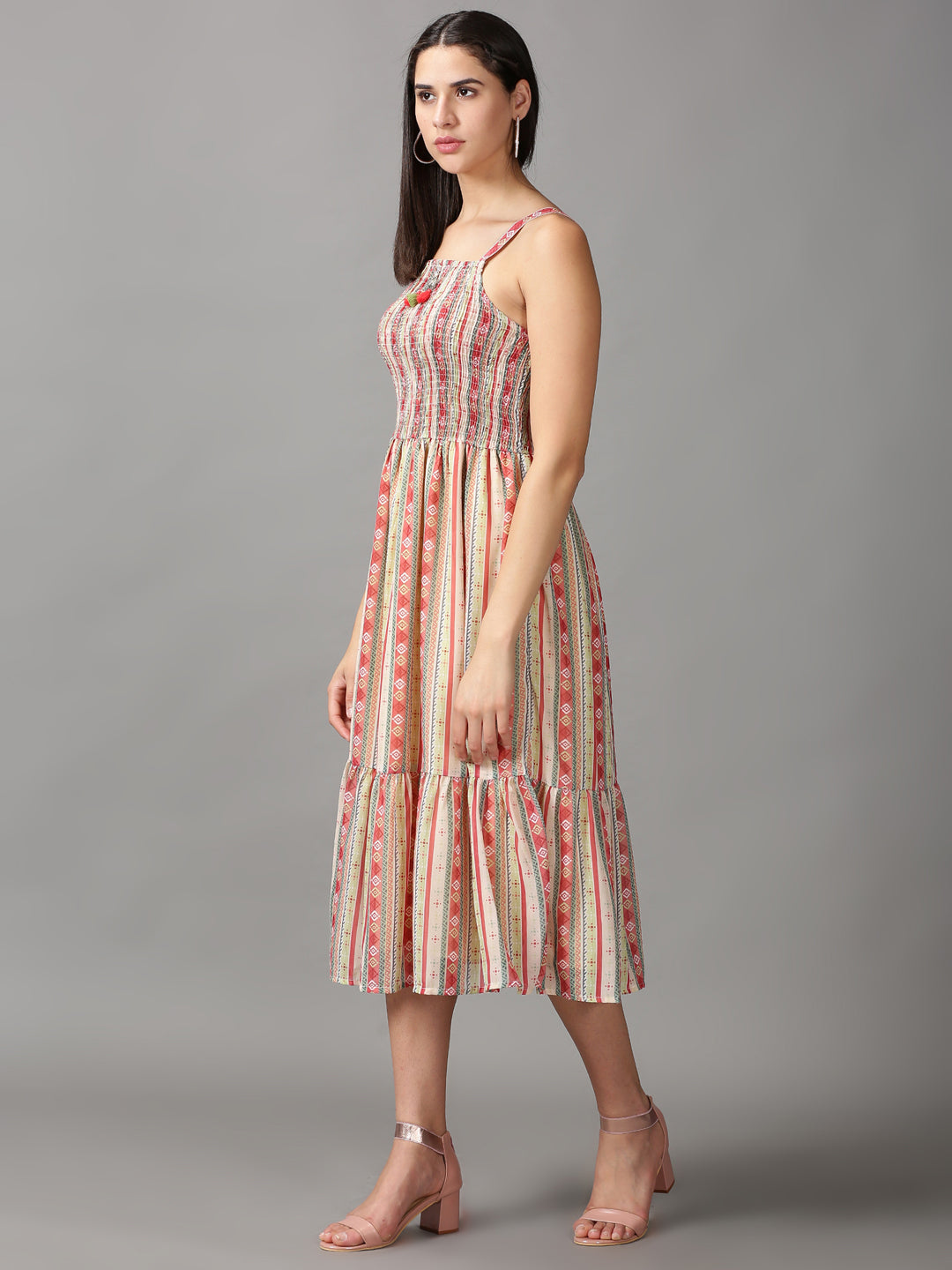 Women's Multi Geometric Layered Chiffon Fit & Flare Dress