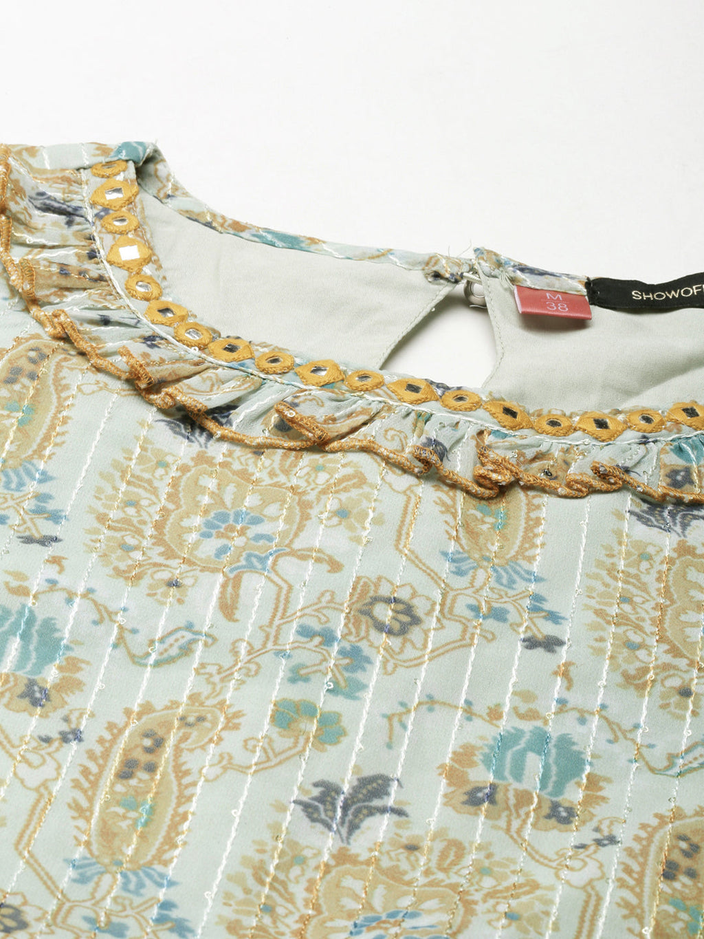 Women's Sea Green Ethnic Motifs Printed Fit & Flare Midi Dress