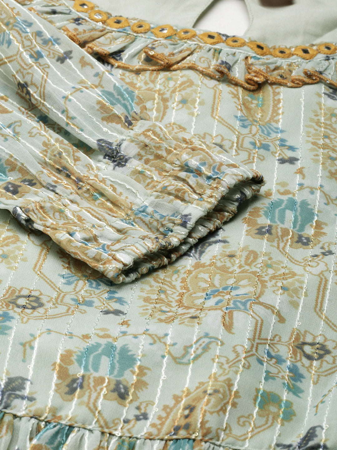 Women's Sea Green Ethnic Motifs Printed Fit & Flare Midi Dress