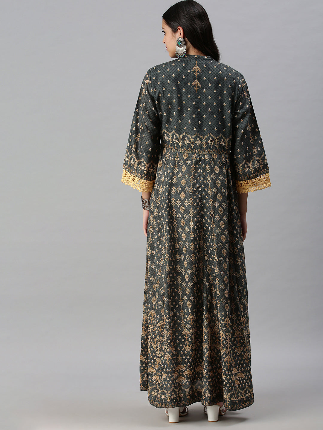 Women's Green Ethnic Motifs Printed Anarkali Kurta