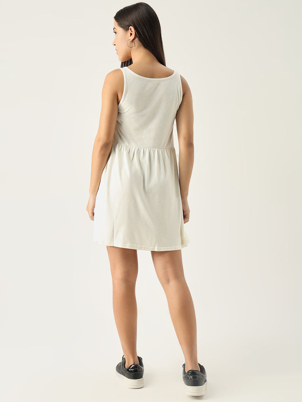 Women's Solid Off White Fit and Flare Dress