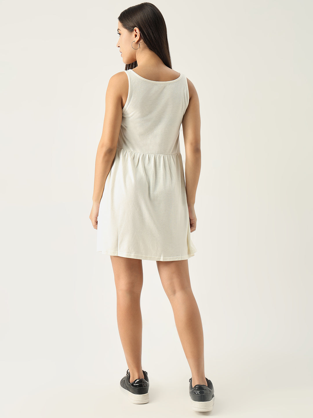 Women's Solid Off White Fit and Flare Dress