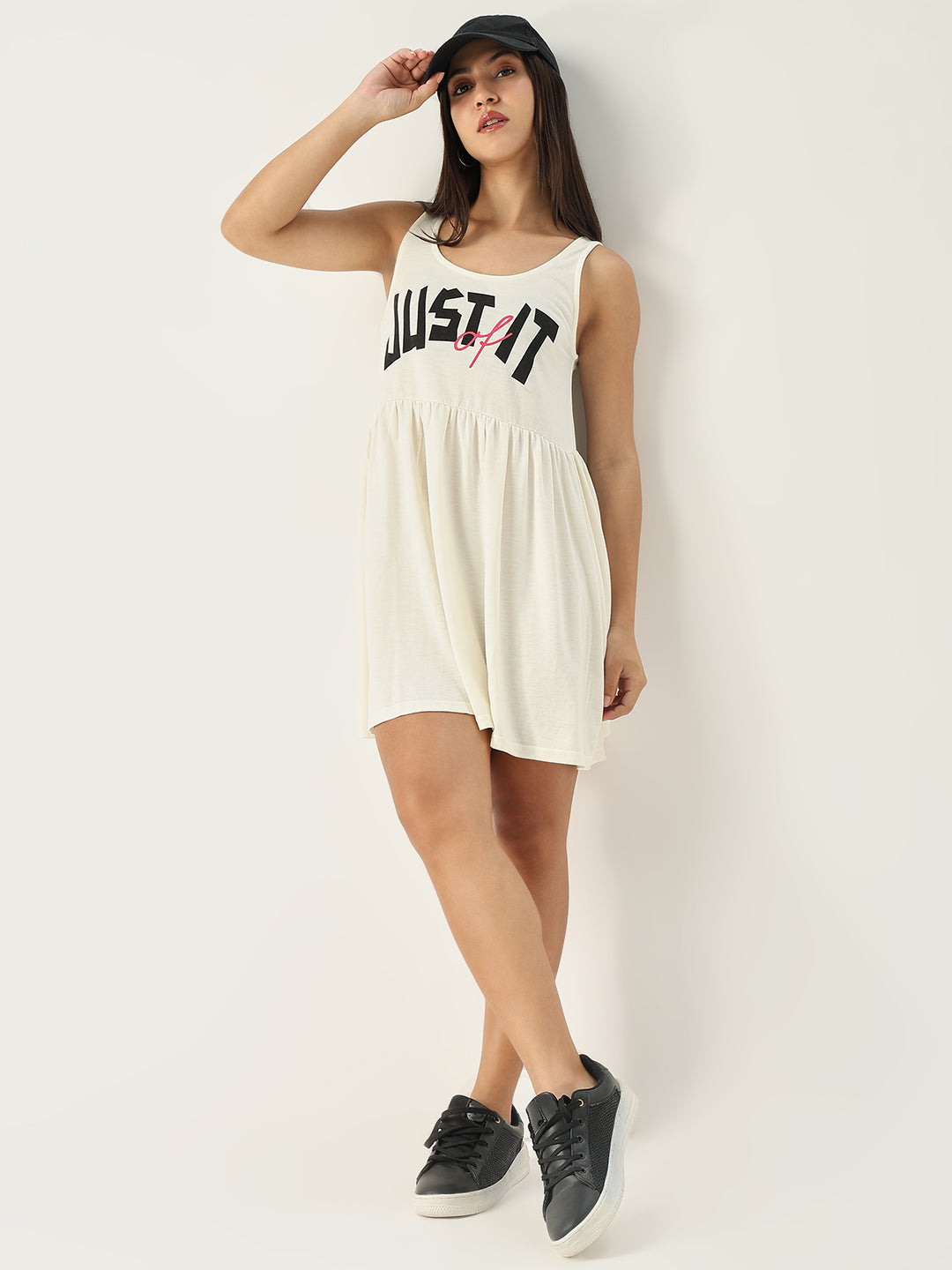 Women's Solid Off White Fit and Flare Dress
