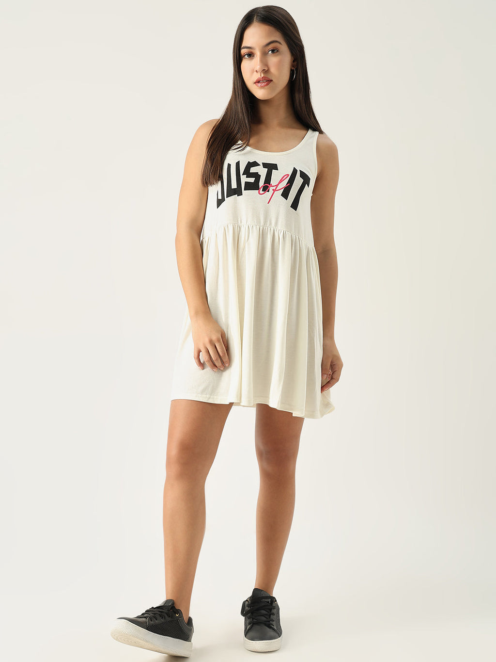 Women's Solid Off White Fit and Flare Dress