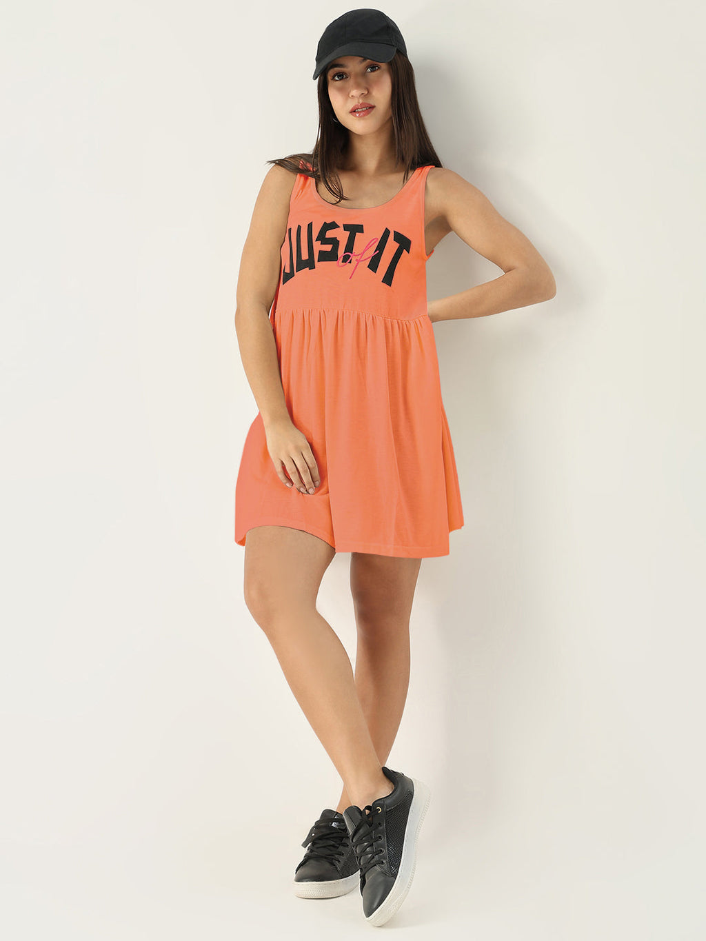Women's Peach Sleeveless Fit and Flare Mini Dress