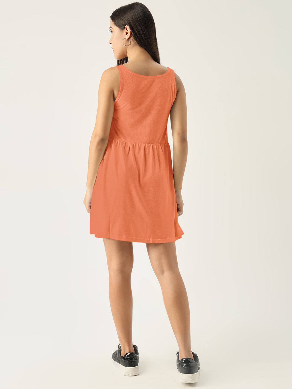 Women's Peach Sleeveless Fit and Flare Mini Dress
