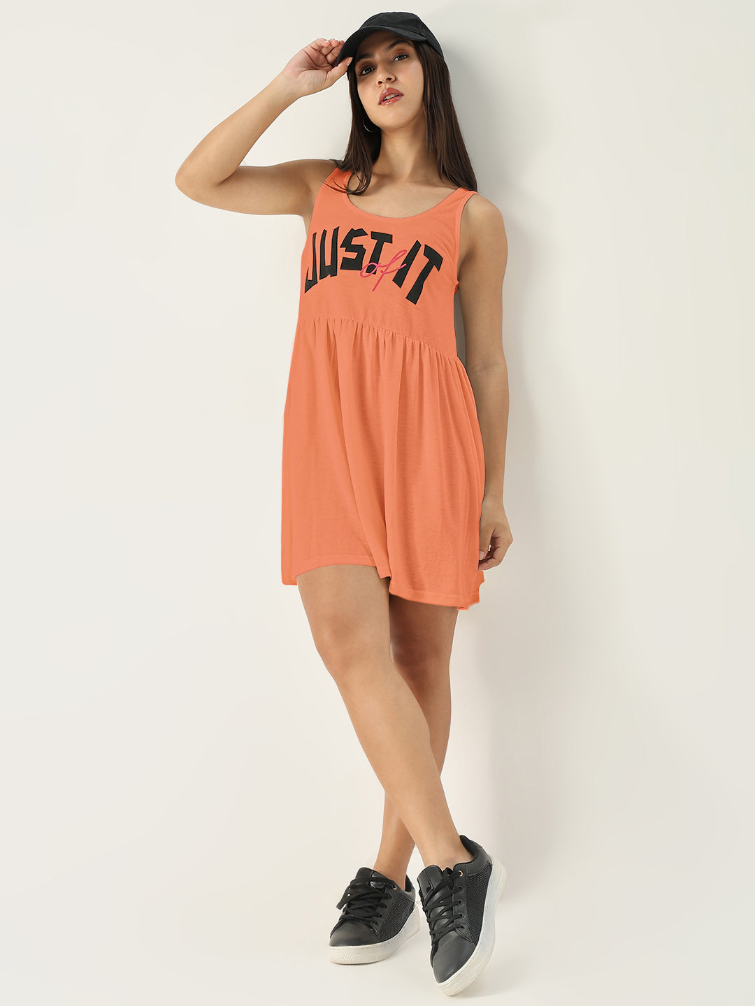 Women's Peach Sleeveless Fit and Flare Mini Dress