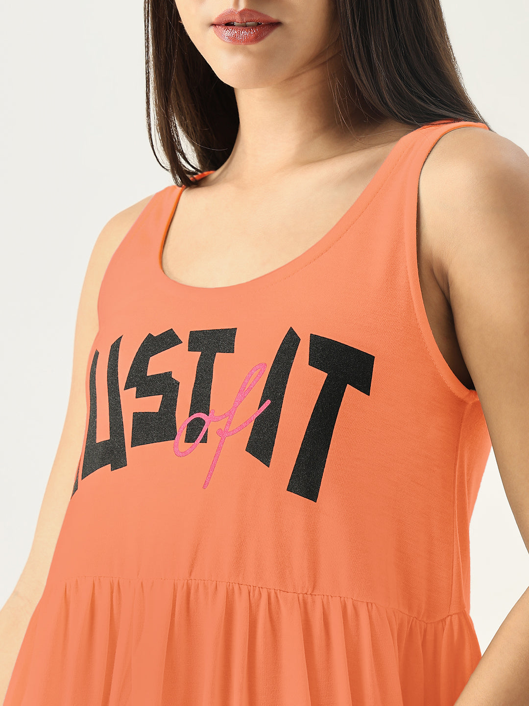 Women's Peach Sleeveless Fit and Flare Mini Dress