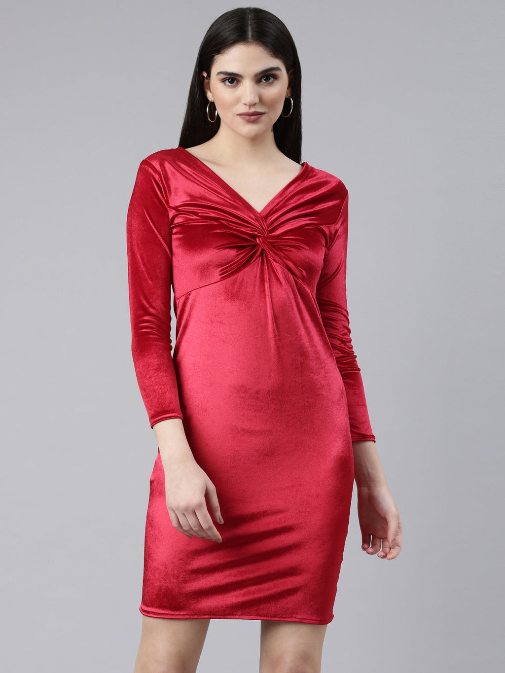 Women's Red V-Neck Sheath Dress