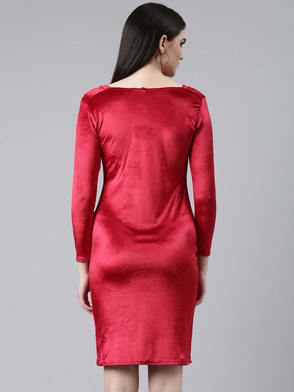 Women's Red V-Neck Sheath Dress
