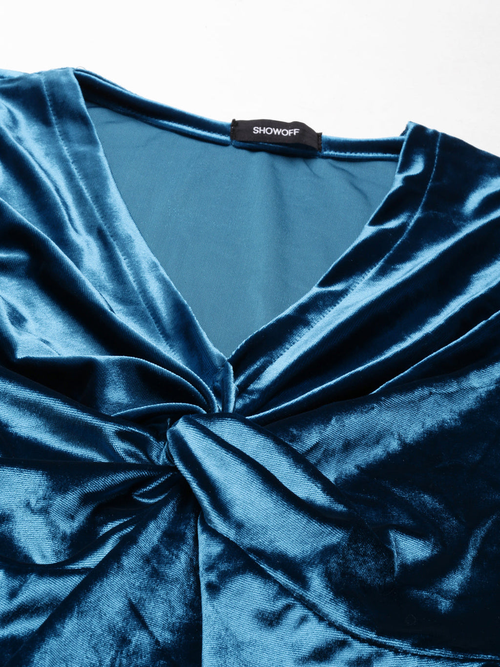 Women's Turquoise Blue V-Neck Gathered Details Sheath Dress