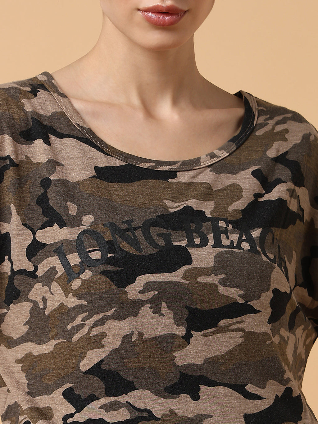 Women's Black Camouflage Printed Cotton A-Line Dress With T-Shirt