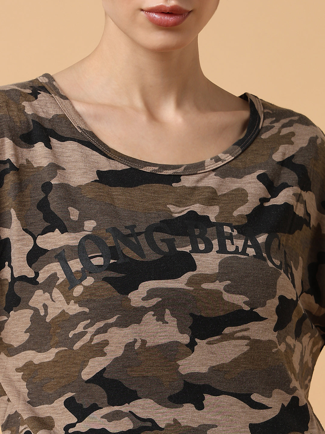 Women's Black Camouflage Printed Cotton A-Line Dress With T-Shirt