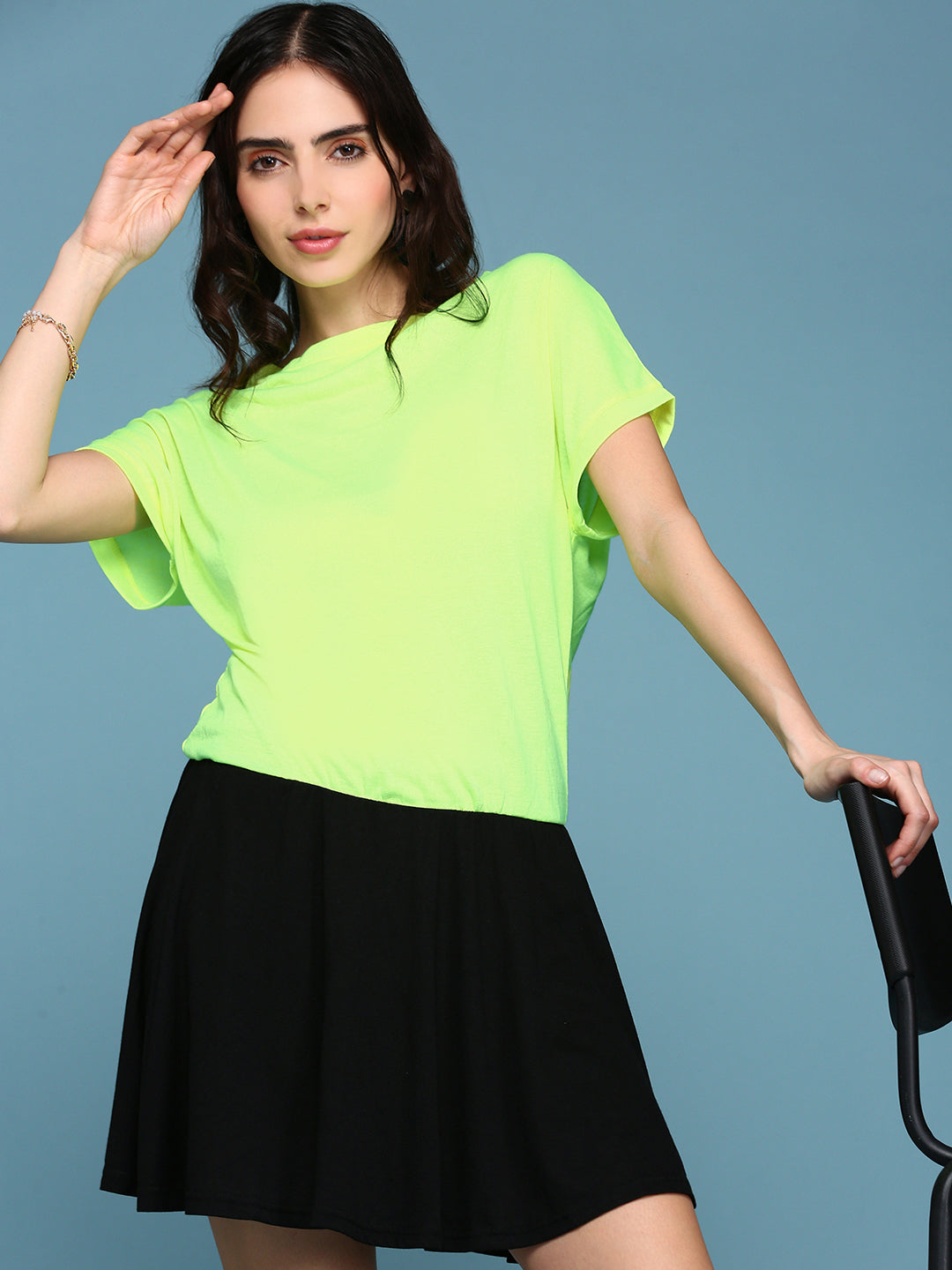 Women's Green Colour blocked Extended Sleeves Peplum Dress