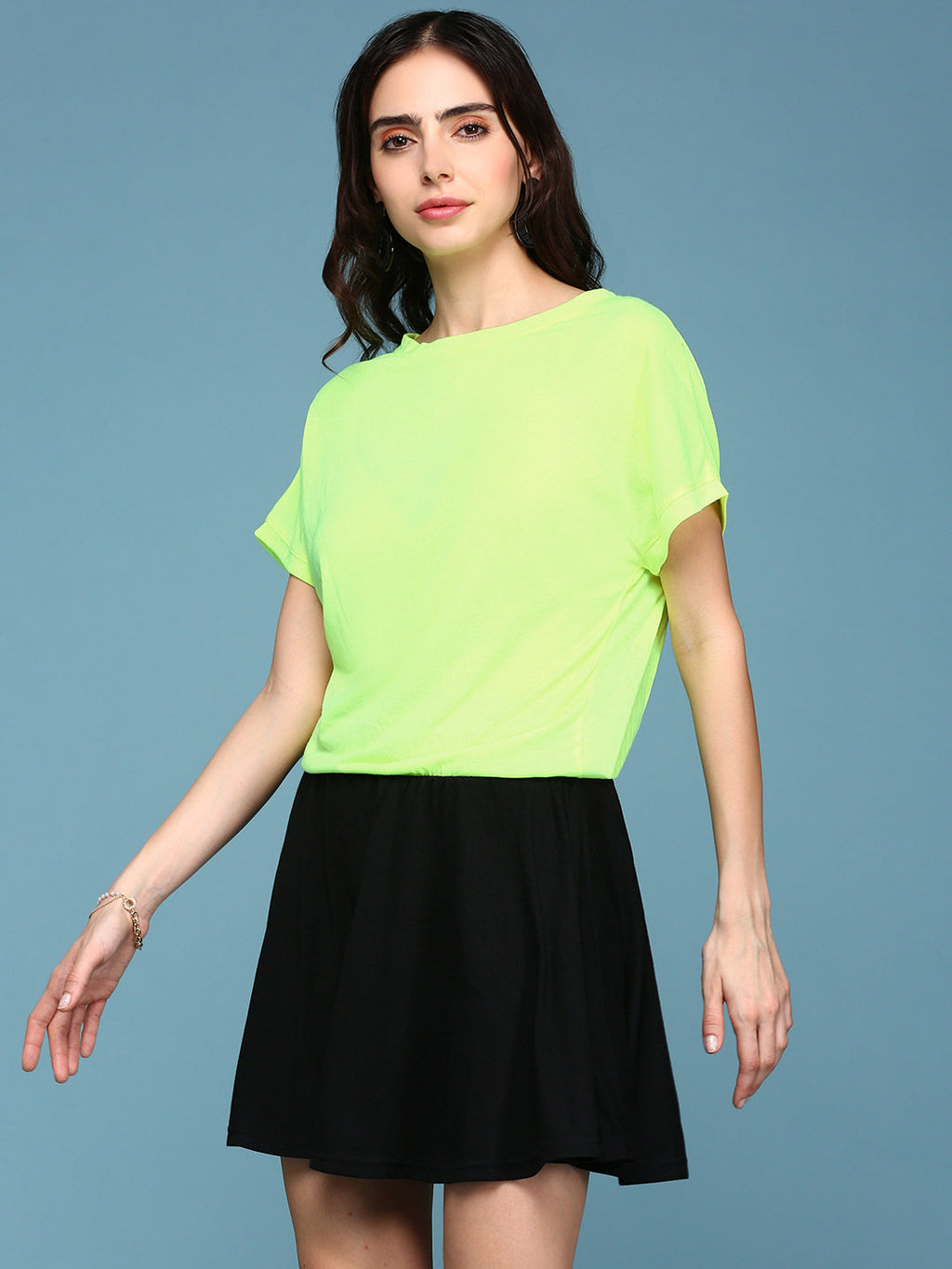 Women's Green Colour blocked Extended Sleeves Peplum Dress