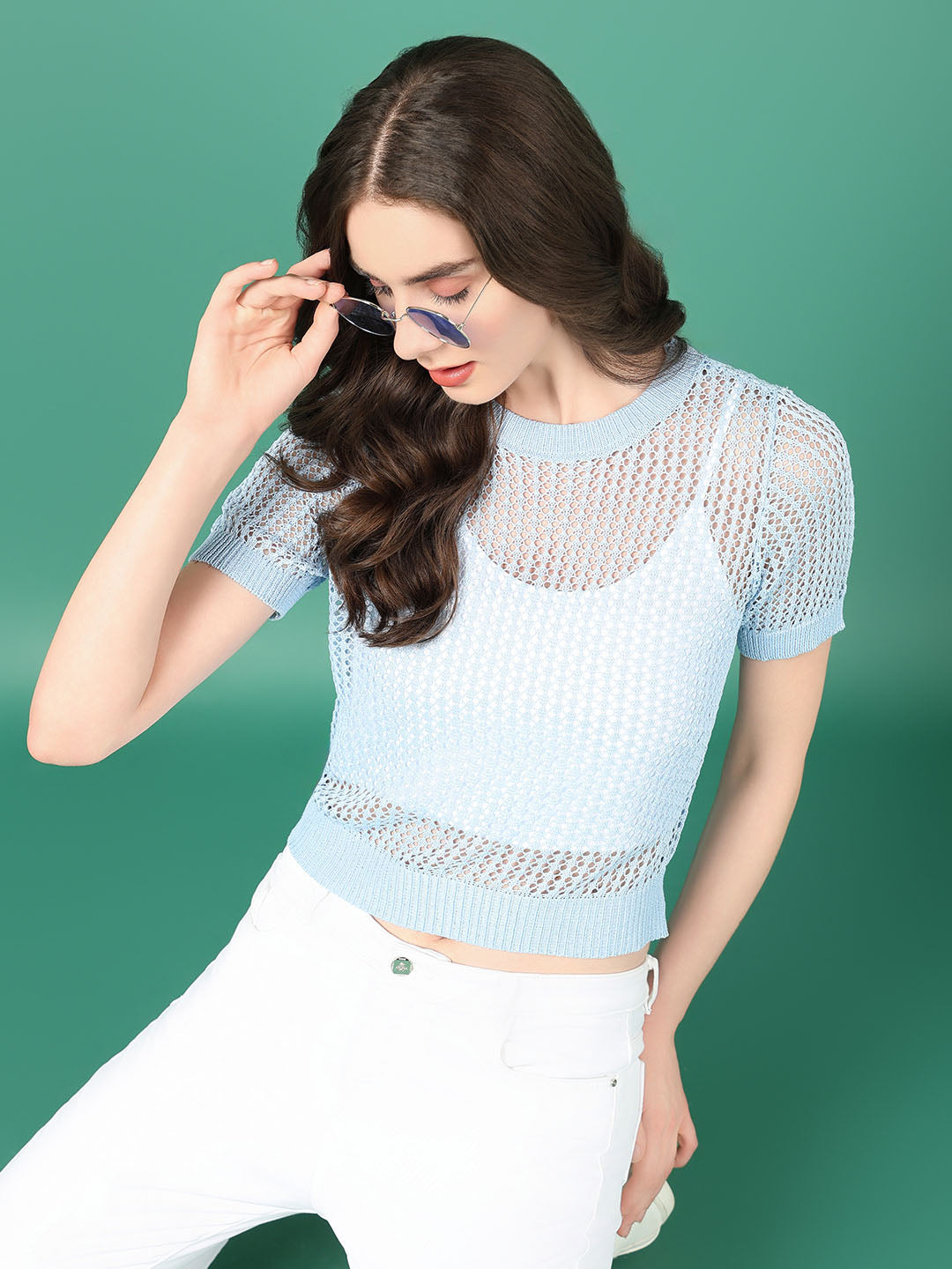Women's Blue Crochet Crop Top