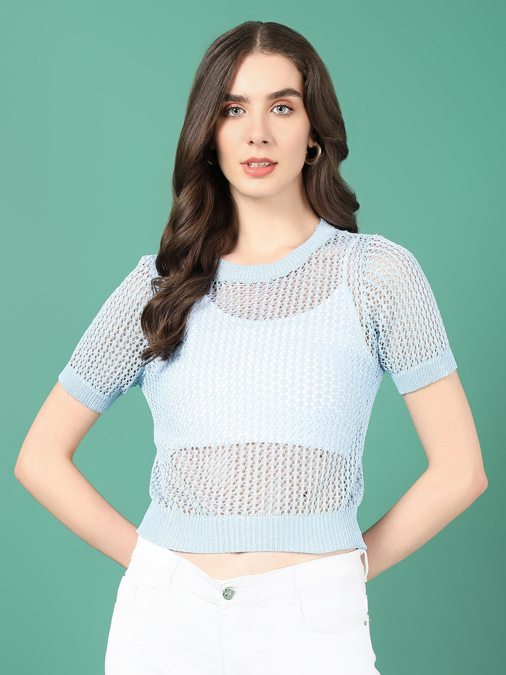 Women's Blue Crochet Crop Top