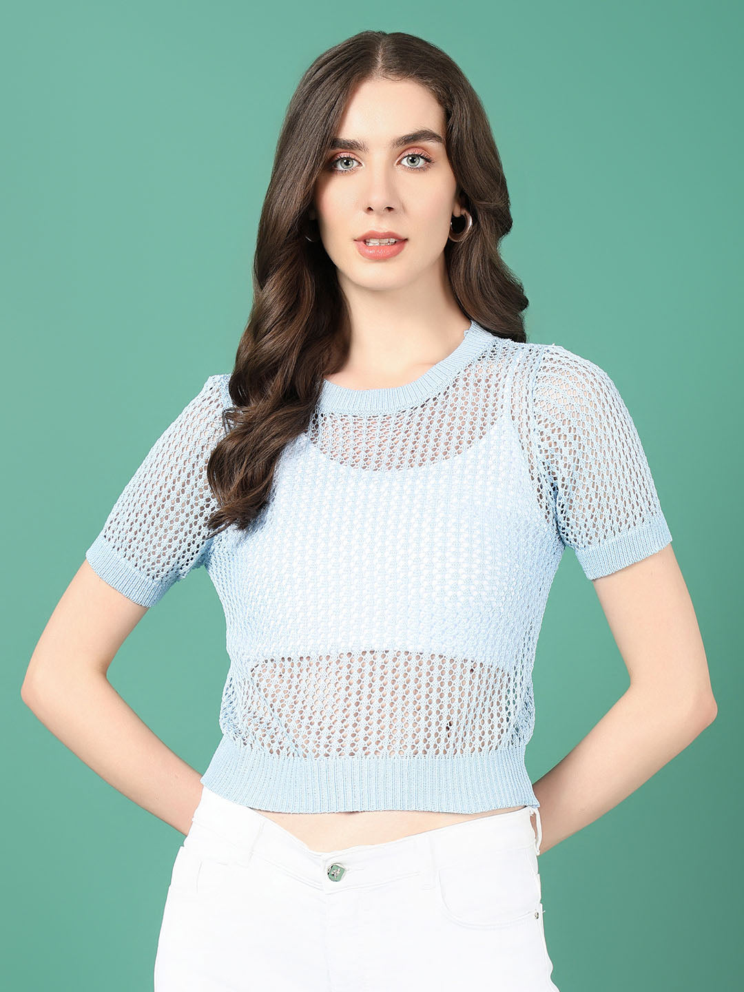 Women's Blue Crochet Crop Top