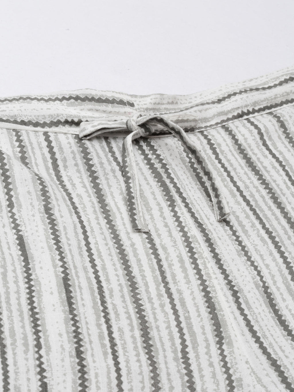 Women's White Striped High-Rise Cotton Trousers