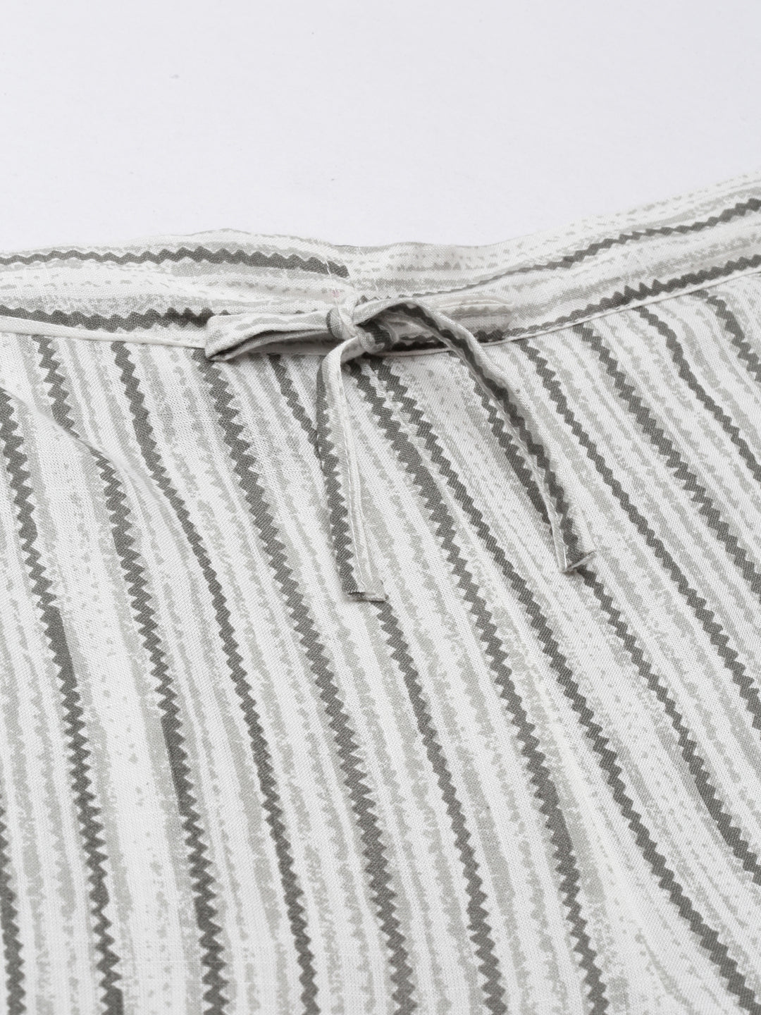 Women's White Striped High-Rise Cotton Trousers