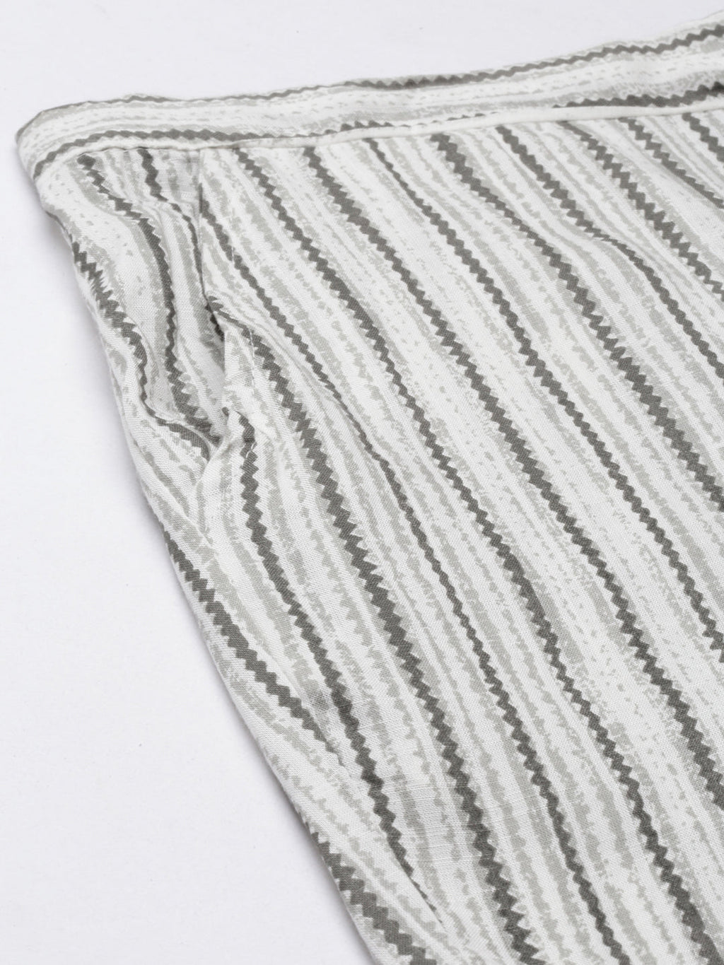 Women's White Striped High-Rise Cotton Trousers