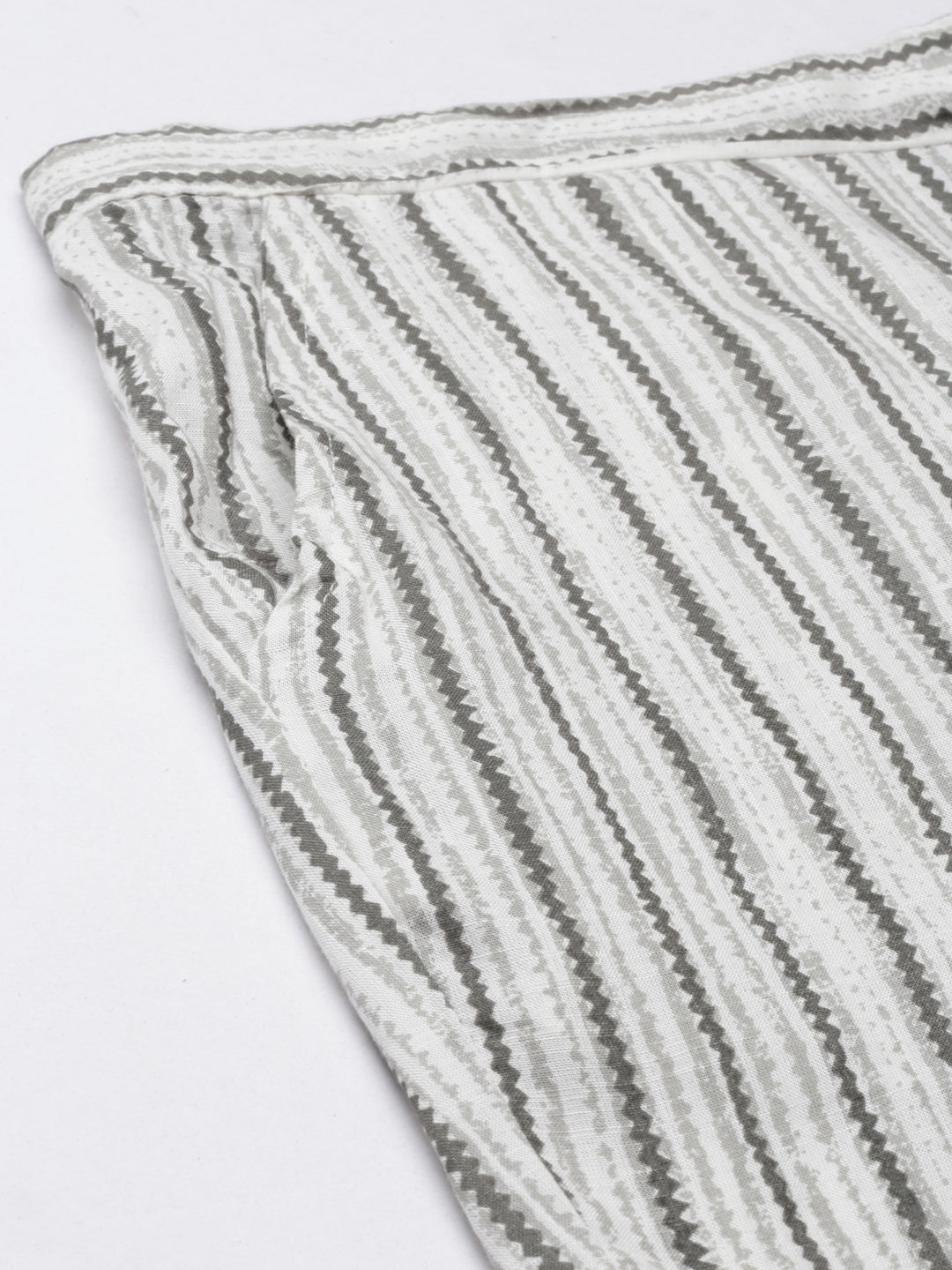 Women's White Striped High-Rise Cotton Trousers