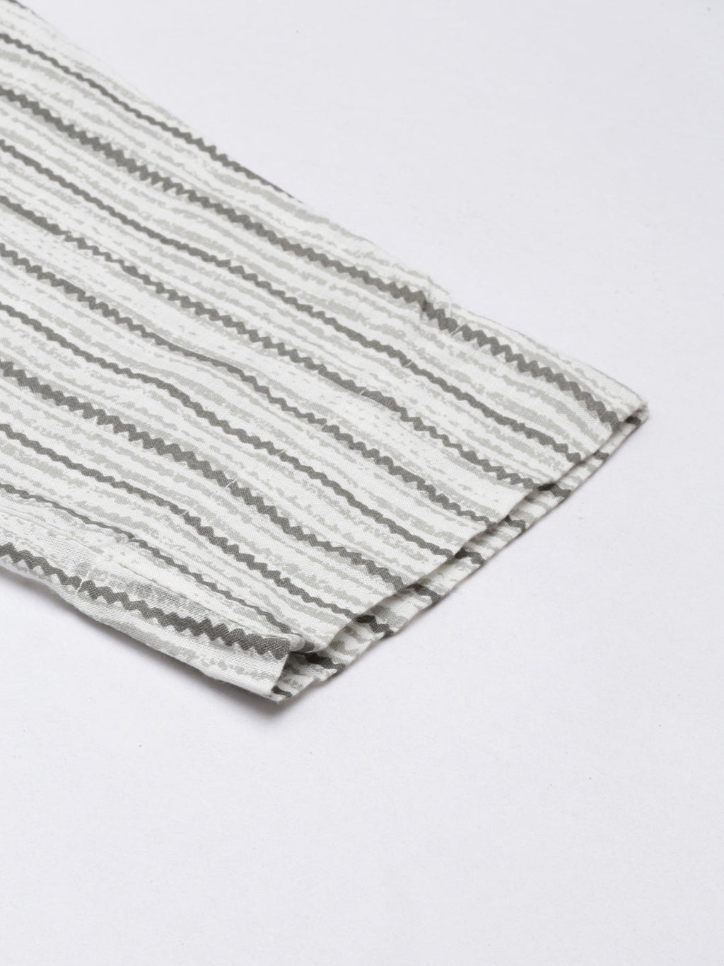 Women's White Striped High-Rise Cotton Trousers