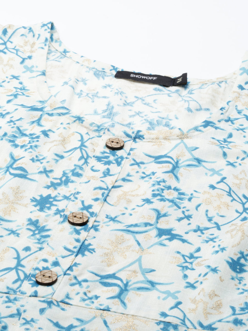 Women's Off White Ethnic Motifs Printed Chanderi Straight Cotton Kurta