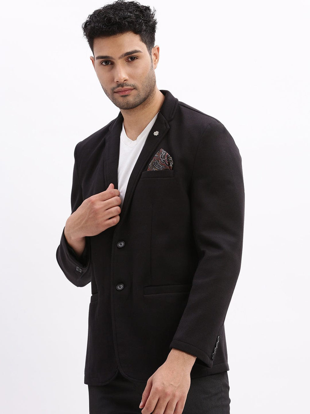 Men's Black Single-Breasted Slim Fit Blazer with Notch Lapel
