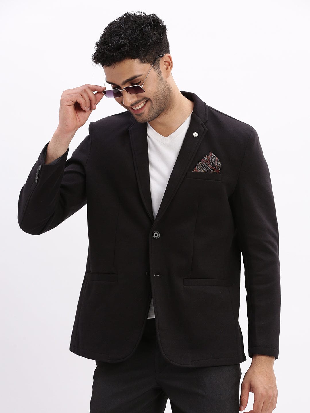 Men's Black Single-Breasted Slim Fit Blazer with Notch Lapel