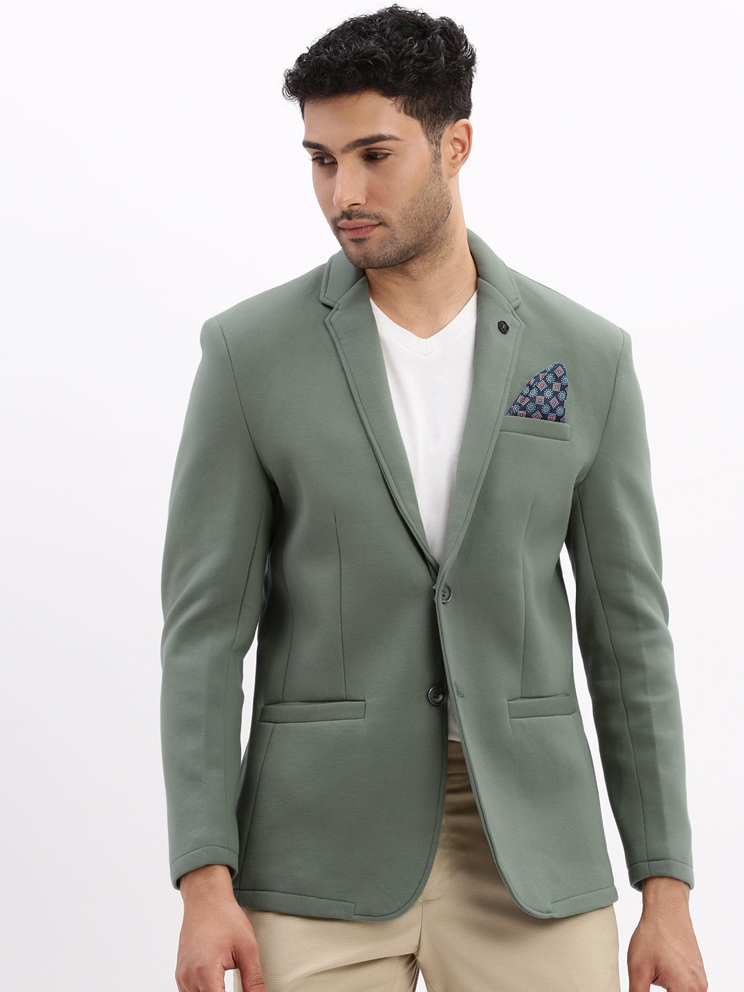 Men's Dark Green Single-Breasted Slim Fit Blazer with Notched Lapel