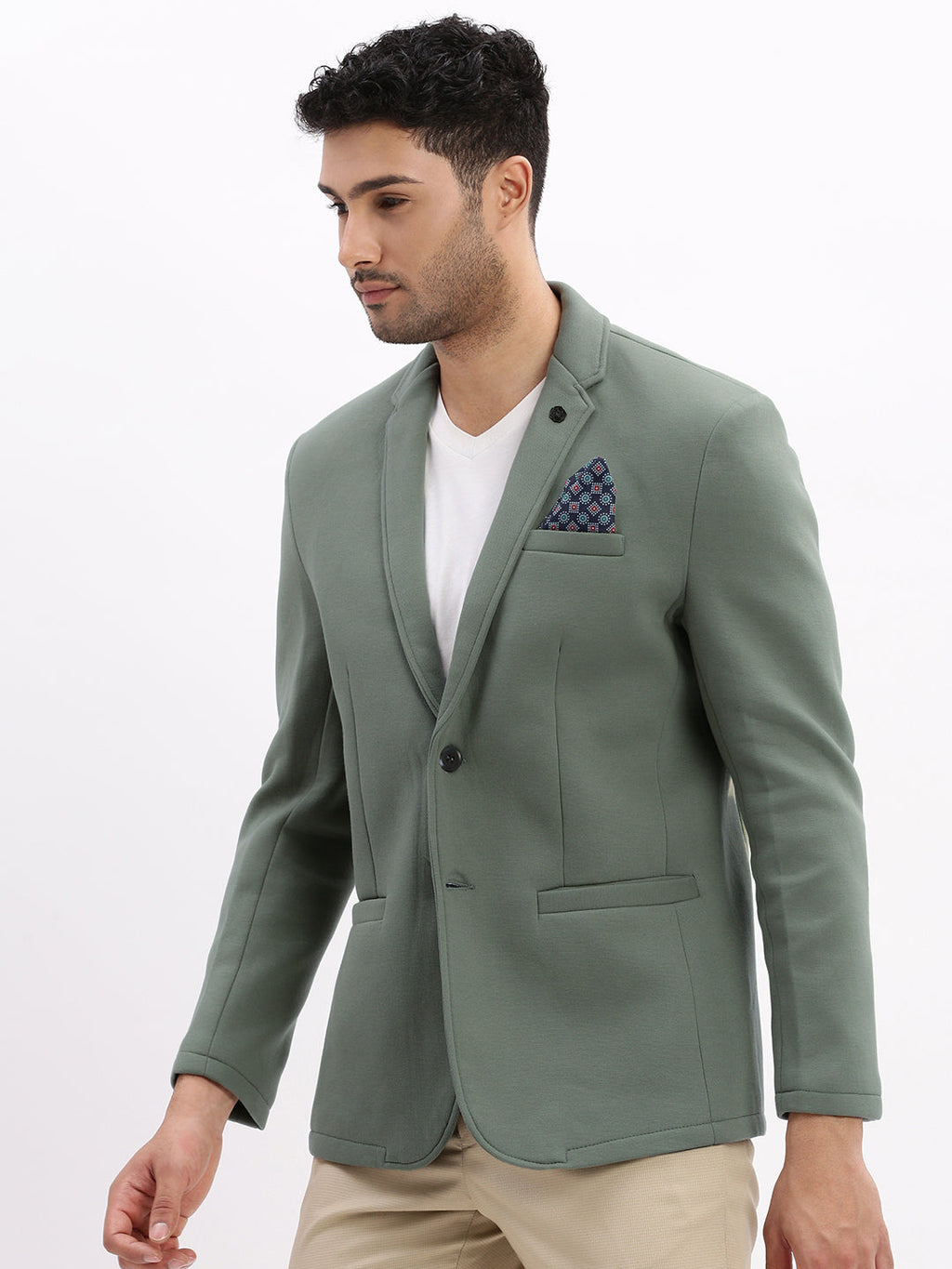 Men's Dark Green Single-Breasted Slim Fit Blazer with Notched Lapel
