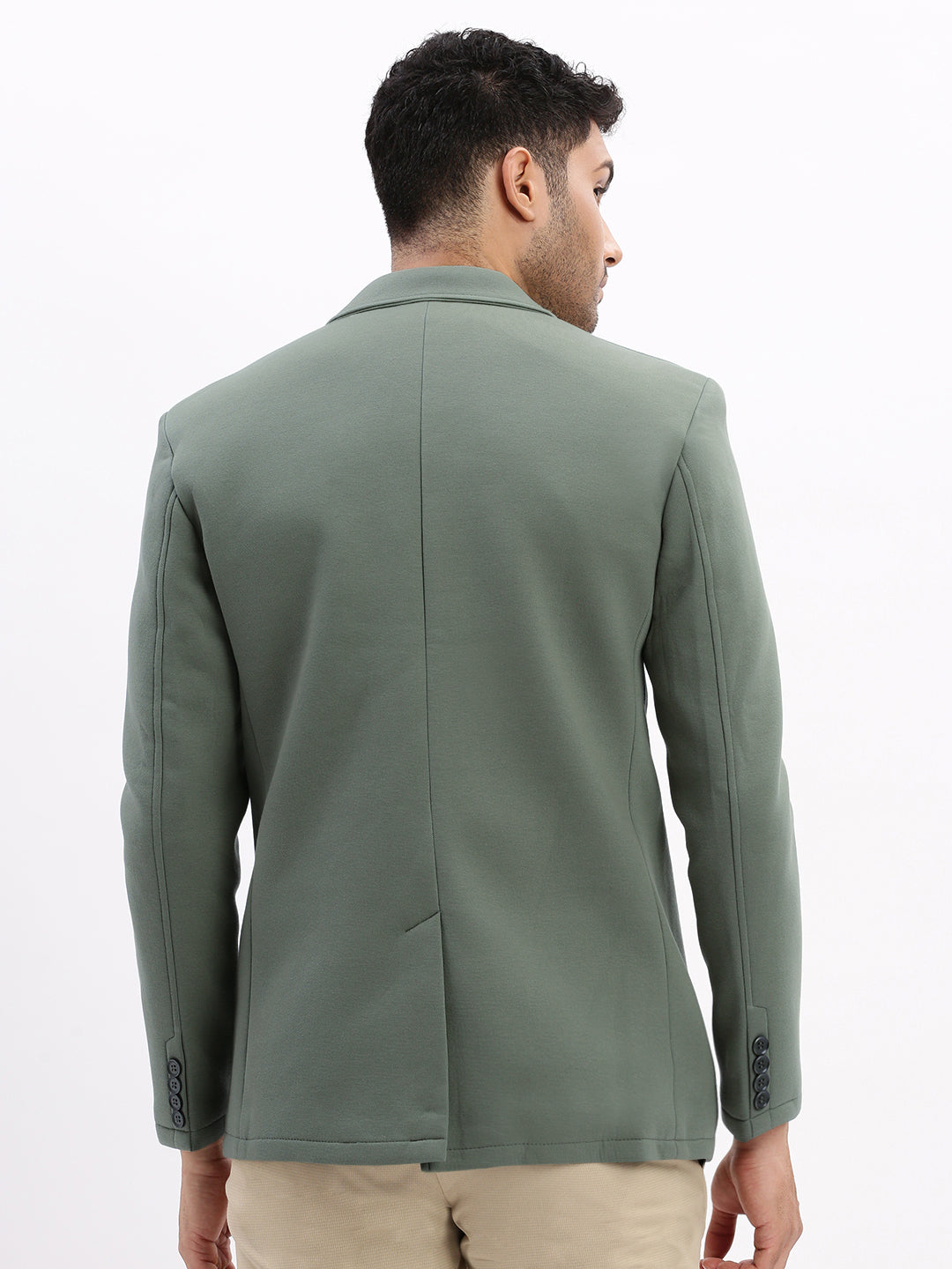 Men's Dark Green Single-Breasted Slim Fit Blazer with Notched Lapel