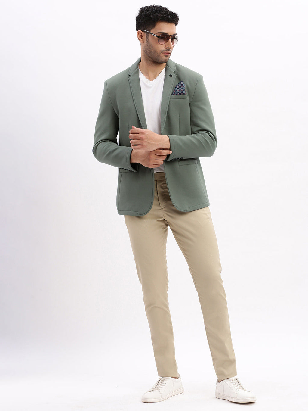 Men's Dark Green Single-Breasted Slim Fit Blazer with Notched Lapel