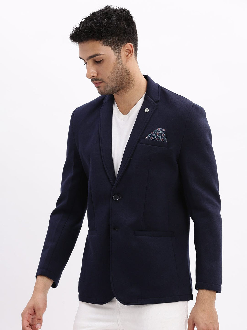 Men's Navy Blue Single-Breasted Slim Fit Blazer with Notch Lapel