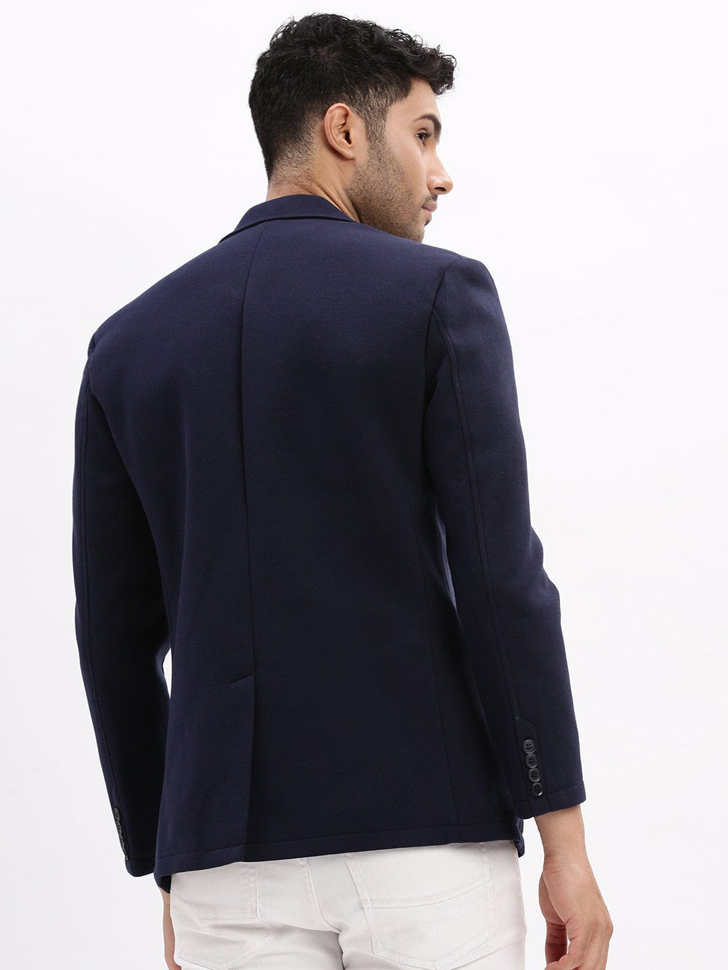 Men's Navy Blue Single-Breasted Slim Fit Blazer with Notch Lapel
