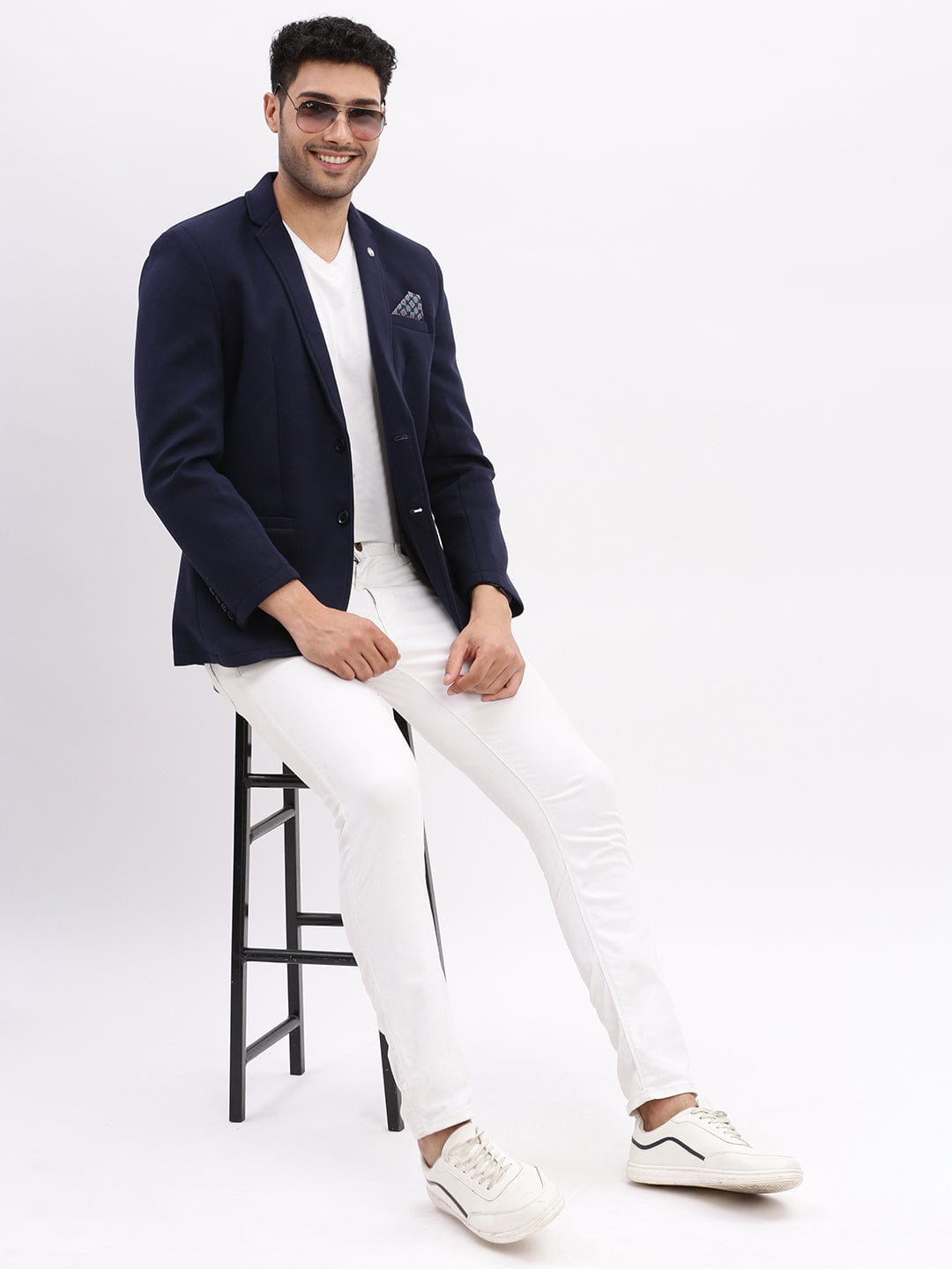 Men's Navy Blue Single-Breasted Slim Fit Blazer with Notch Lapel