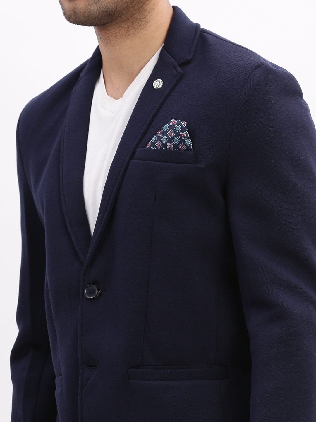 Men's Navy Blue Single-Breasted Slim Fit Blazer with Notch Lapel