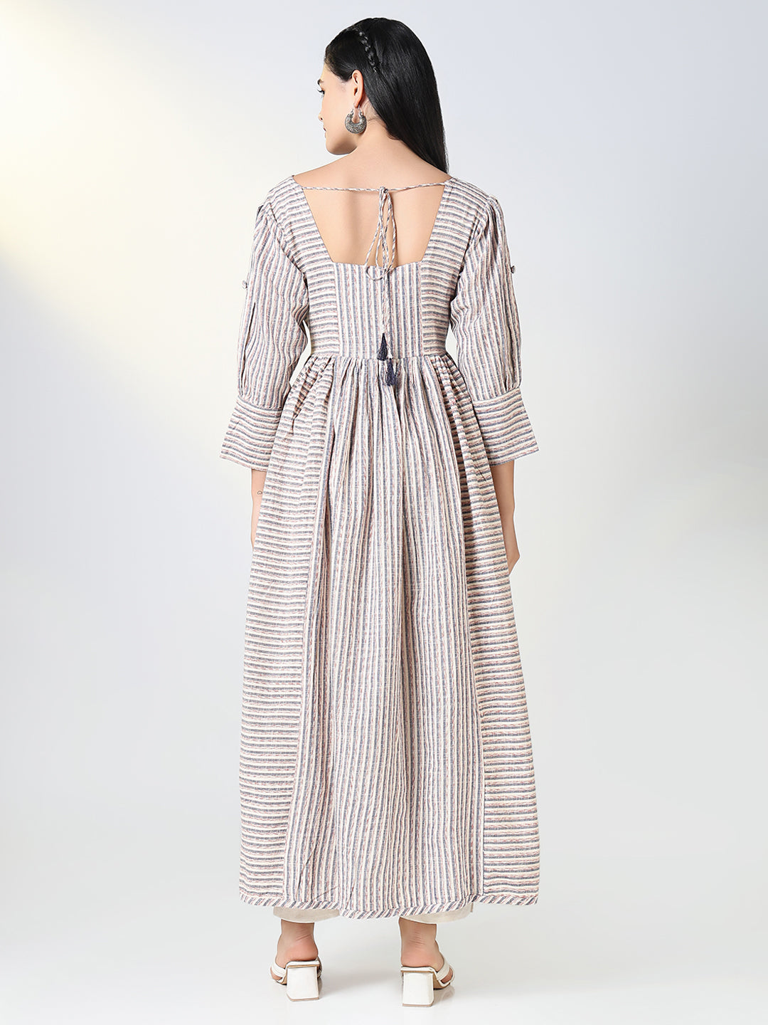 Women's Grey Striped Anarkali Kurta