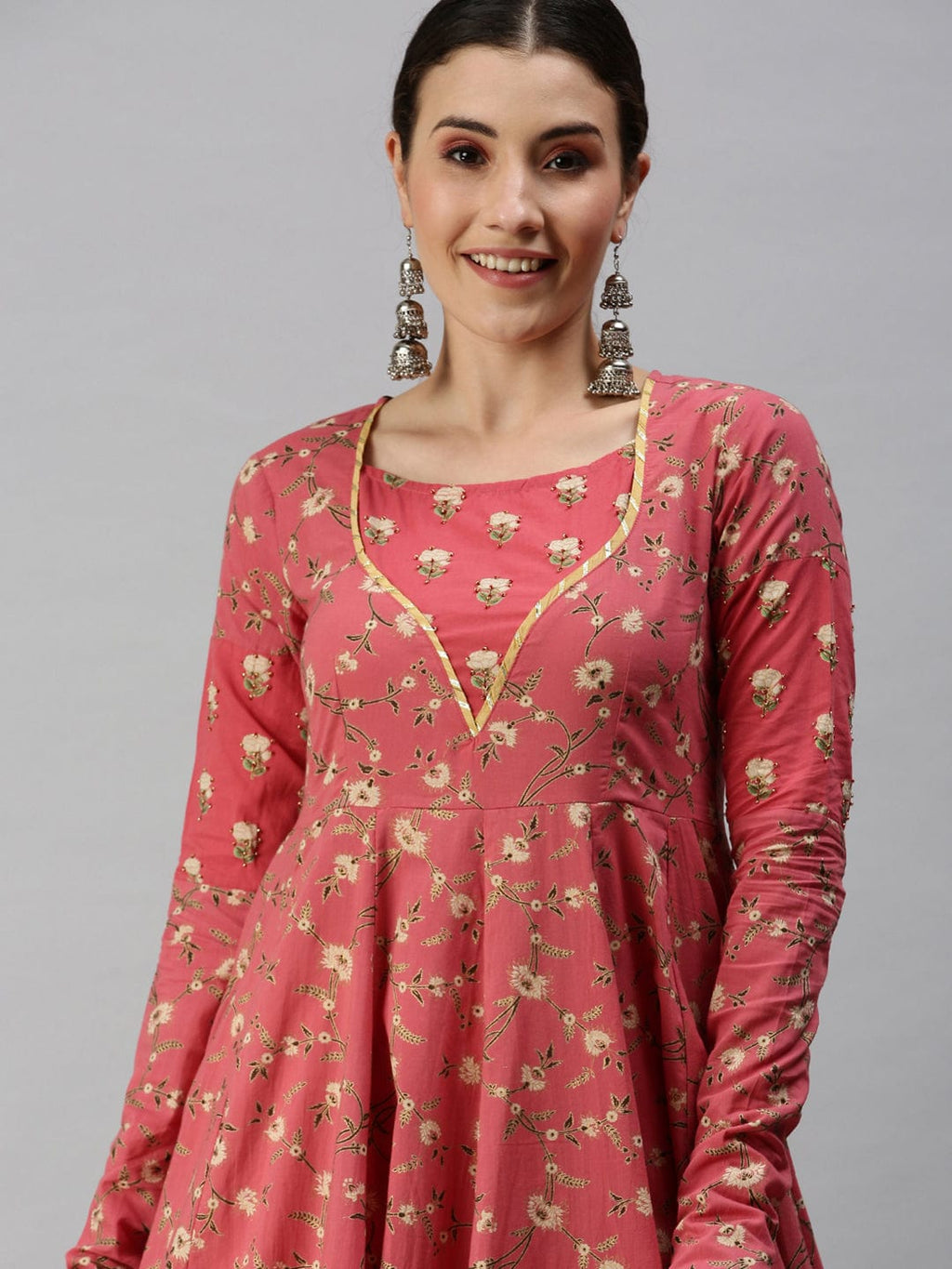 Women's Printed Pink Anarkali Kurta