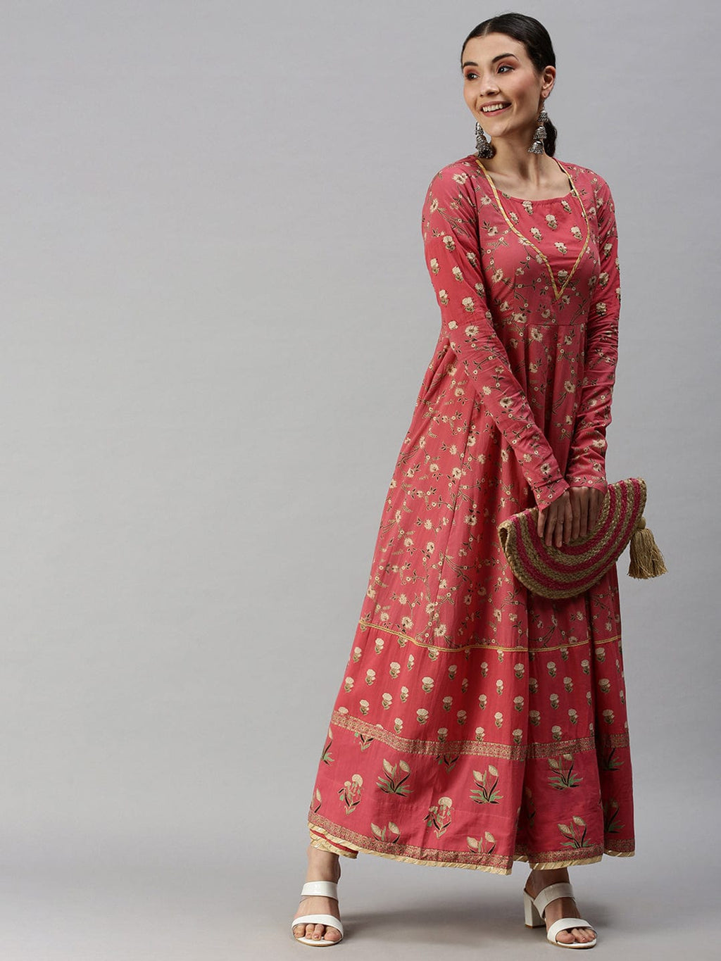 Women's Printed Pink Anarkali Kurta